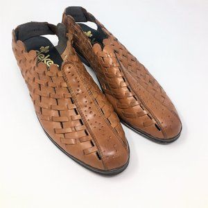Rieker Brown Tan Warm Orange Antistress Woven Leather Slingback Womens Sandals